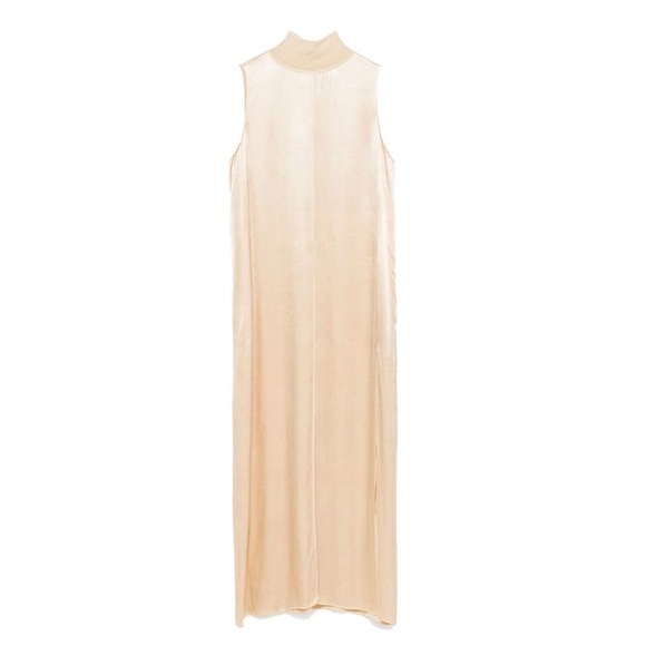 NWT Zara Light Gold Beige Satin High Neck Sleeveless Rayon Slip Maxi Dress - S - Picture 16 of 16